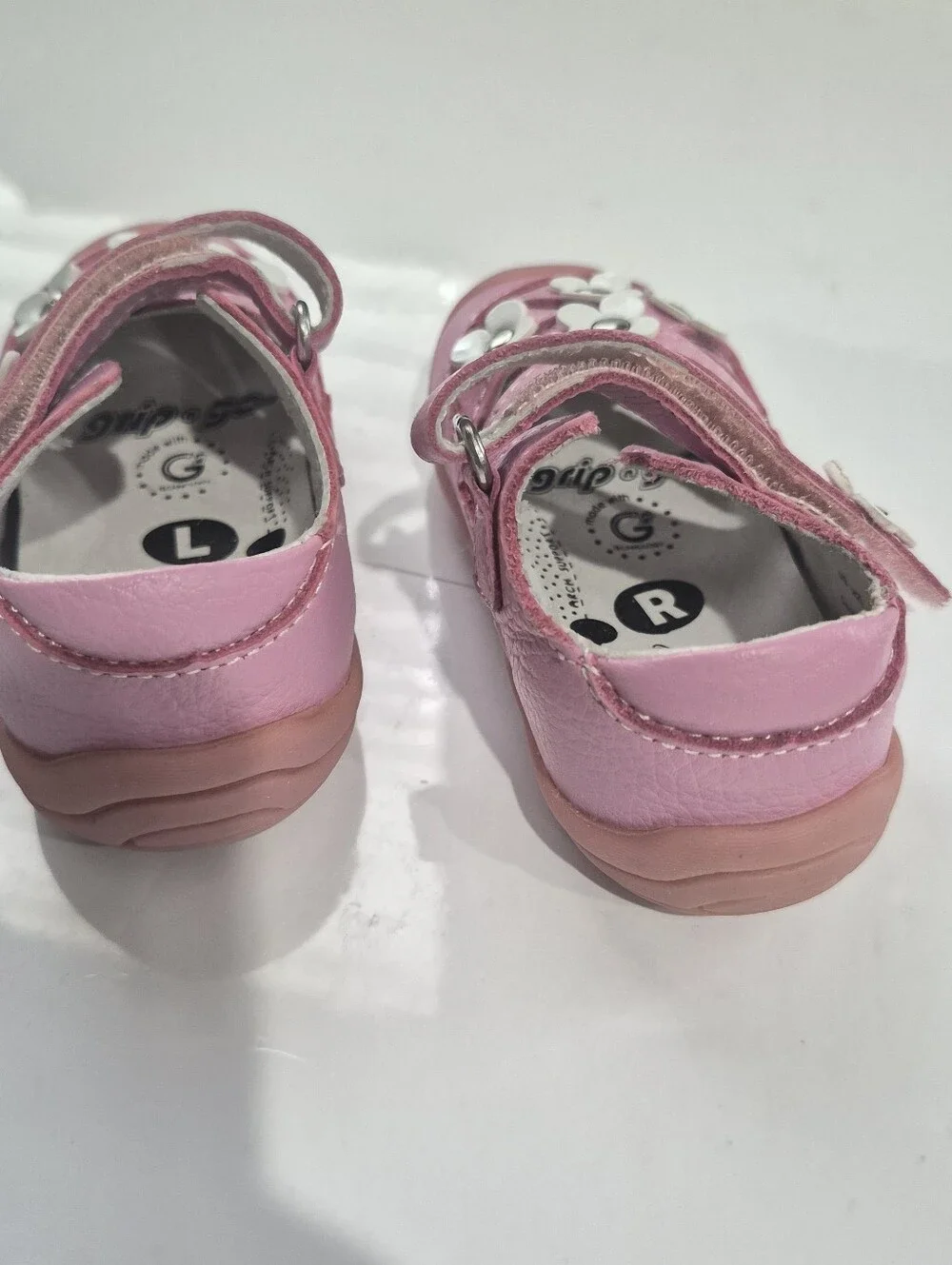 pediped Pink Toddler Mary Jane Shoes with White Flower Accents Size 4-4.5 US